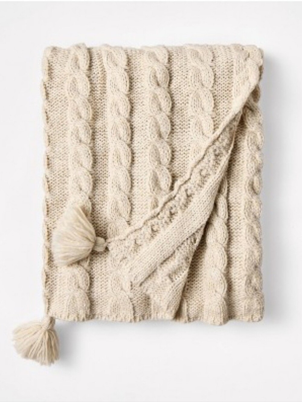 Threshold Designed With Studio McGee Knit Tassel Braided Throw Ivory